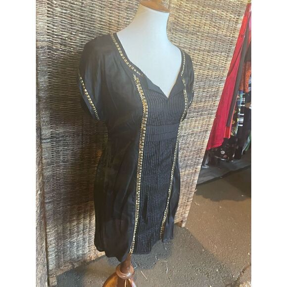 Limited Collection Black Ribbed Design With Gold/Medal Embellishment 100% Viscos - Picture 13 of 14